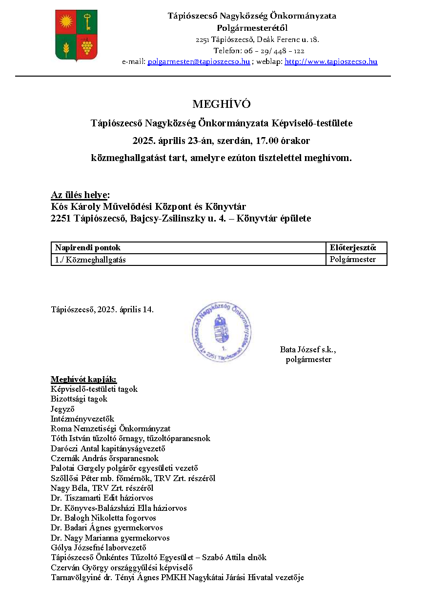 Meghívó közmeghallgatásra